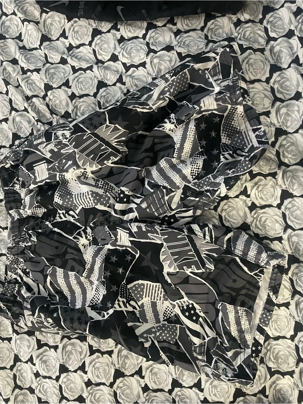 Nike Black and White Graphic Kids Swim Trunks